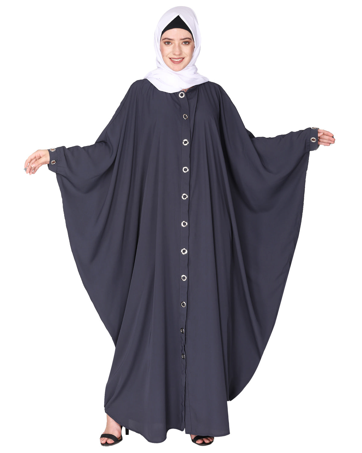 Ultra smart casual front open kaftan with shining metallic rivets Grey
