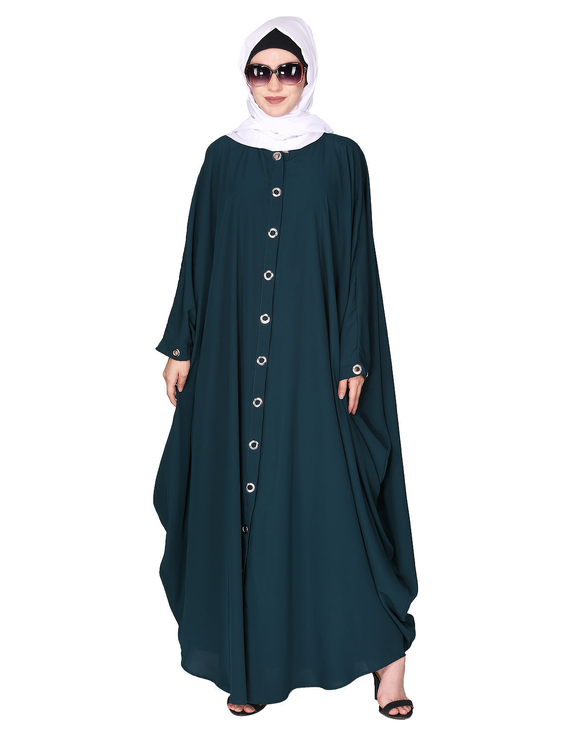 Ultra smart casual front open kaftan with shining metallic rivets Grey
