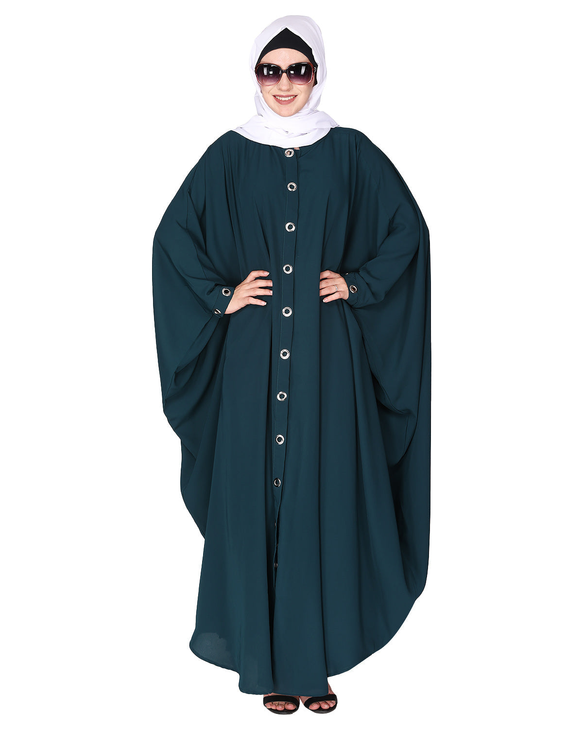 Ultra smart casual front open kaftan with shining metallic rivets Grey