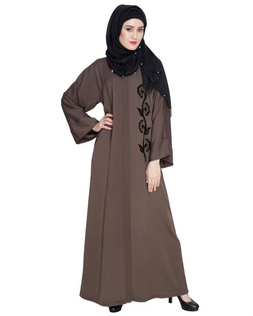 Exclusive Oak Brown Applique Dubai Style Abaya