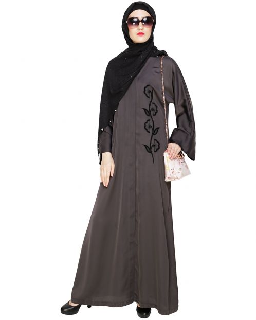 Exclusive Dark Grey Applique Dubai Style Abaya