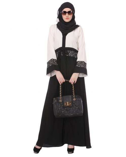Formal Black & White Abaya