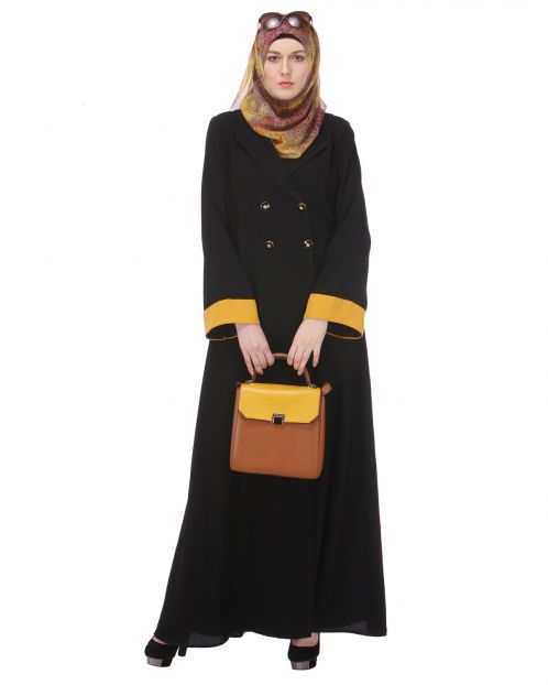 Coat-style Abaya with Chrome Yellow Sleeves