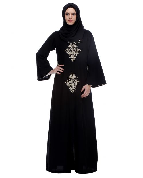 Black Abaya With Gold Zari Embroidery