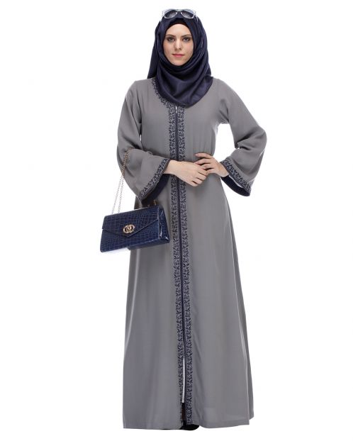 Grey Abaya With Embroidery