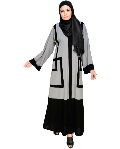 Quirky Grey Dubai Style Abaya with detailing
