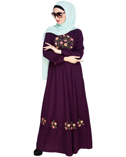 Plush Embroidered Purple Maxi Dress Abaya