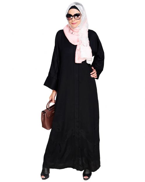 Feather Embroidered Dubai Style Black Abaya