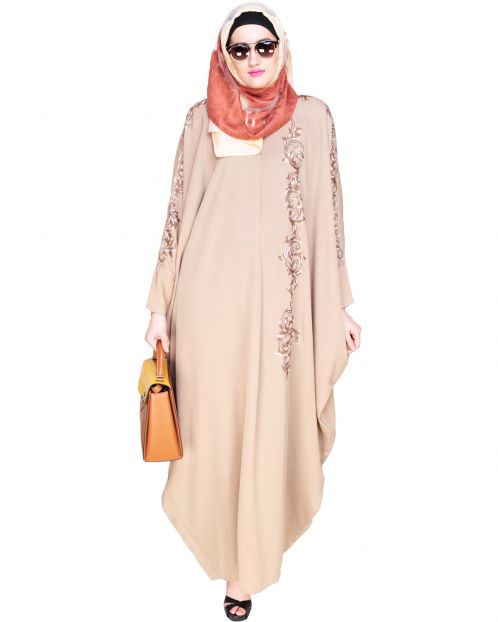Dual Shade Floral Embroidered Beige Kaftan