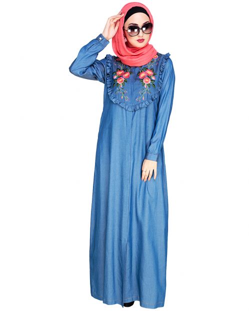 Ruffled Affair Blue Abaya