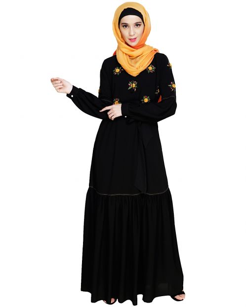 Dreamy Floral Embroiderd Black Abaya