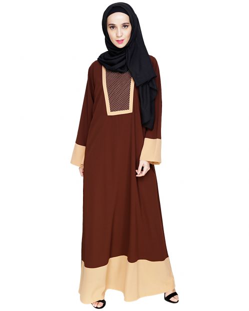 Embroidered Yoke Brown Dubai Style Abaya