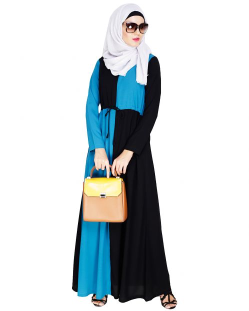 Colour Blocked Teal Blue Abaya