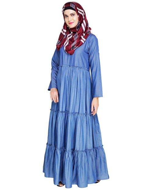 SILK ROUTE London Blue & Black Front Open Denim Abaya Women Height 5'6  inch, Abaya Length 58 inch Cotton Blend Solid Abaya Price in India - Buy  SILK ROUTE London Blue &