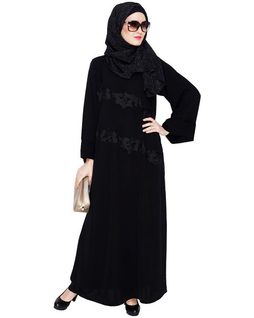 Fancy Black Embroidered Dubai Style Abaya