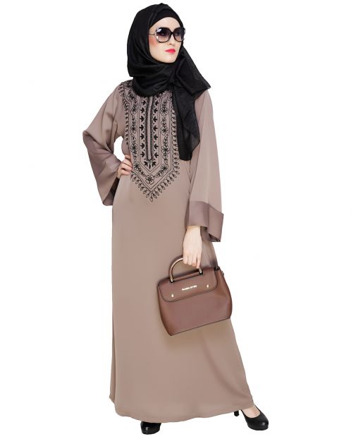 Floral Embellished Umber Brown Dubai Style Abaya