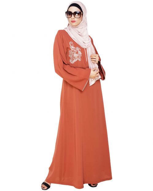 Resham Ornate Brick Red Dubai Style Abaya
