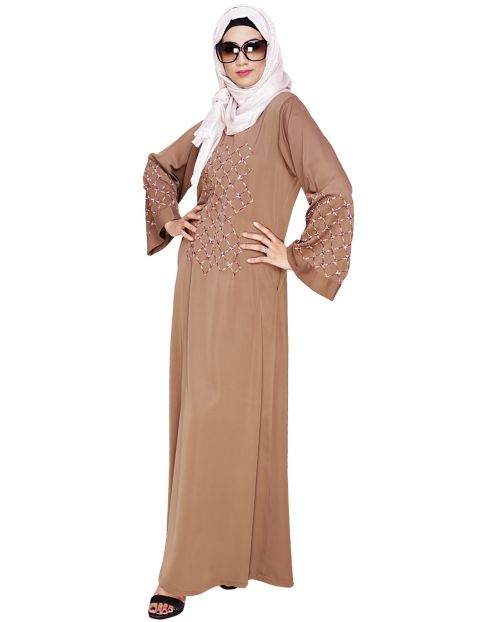 Resham Adorned Dark Beige Dubai Style Abaya