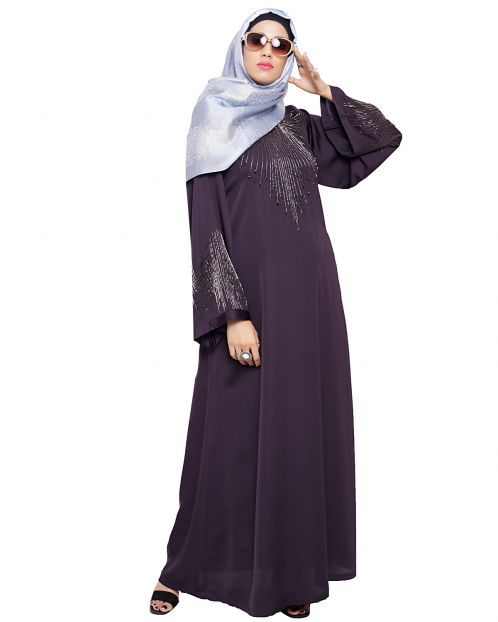Ornate Dark Purple Dubai Style Abaya