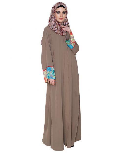 Graceful Ash Brown Printed Dubai Style Abaya