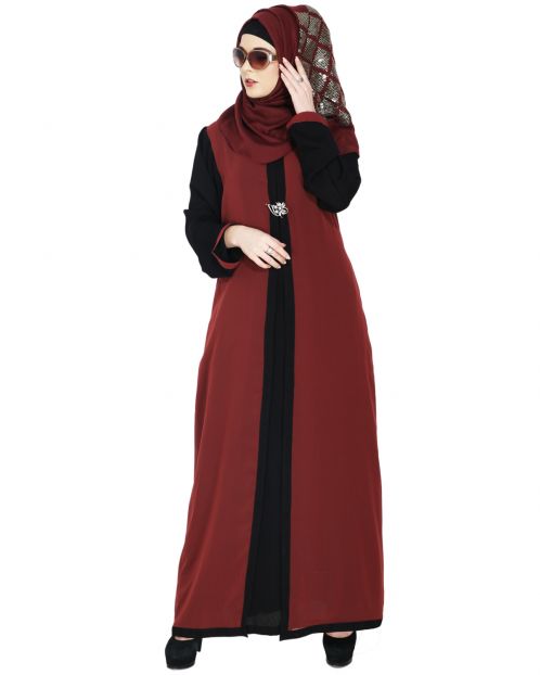 Layered Brick Red Maxi Dress Abaya