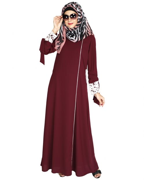 Purple Lace & Bow Detailed Abaya