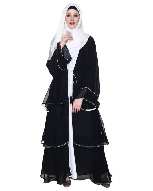 Multi Layered Shrug Style Black Georgette Abaya