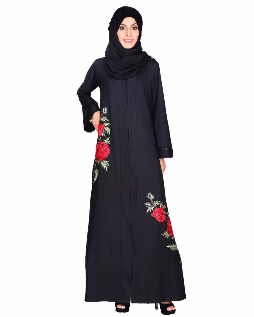 Elegant Silk-thread Rose Embroidered Abaya