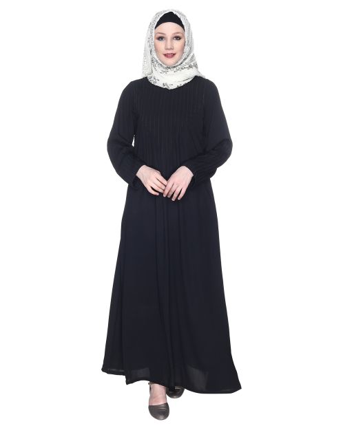 Sleek And Simple Black Abaya With Pintuck Detailing