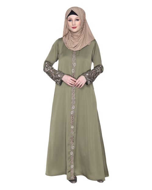 Opulent Hand Embroidered Dead Mint Luxury Abaya