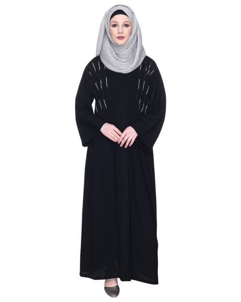 Spell-Binding Black Four Line Hand Embroidered Abaya